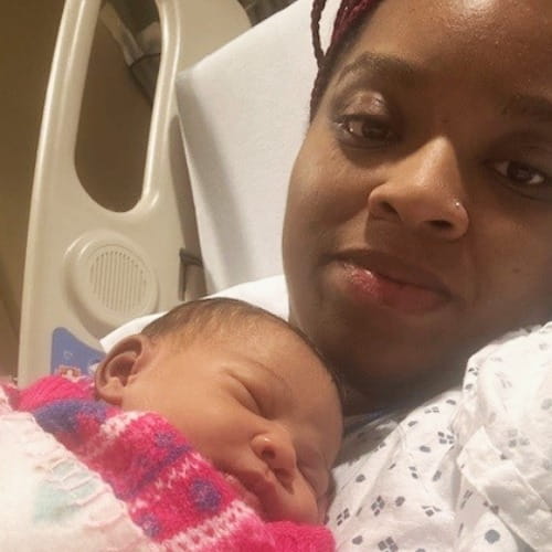 Kirsten and her daughter in the hospital