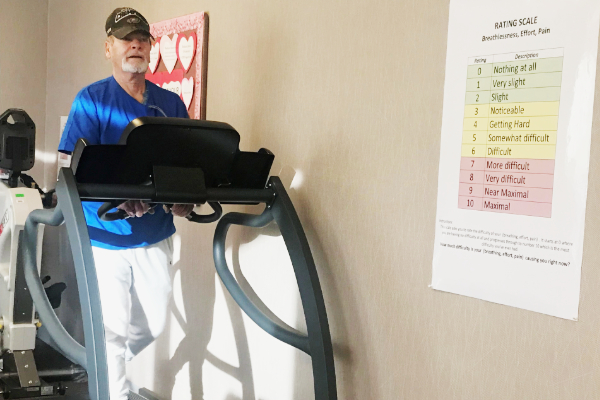 Radford on treadmill at cardiac rehab